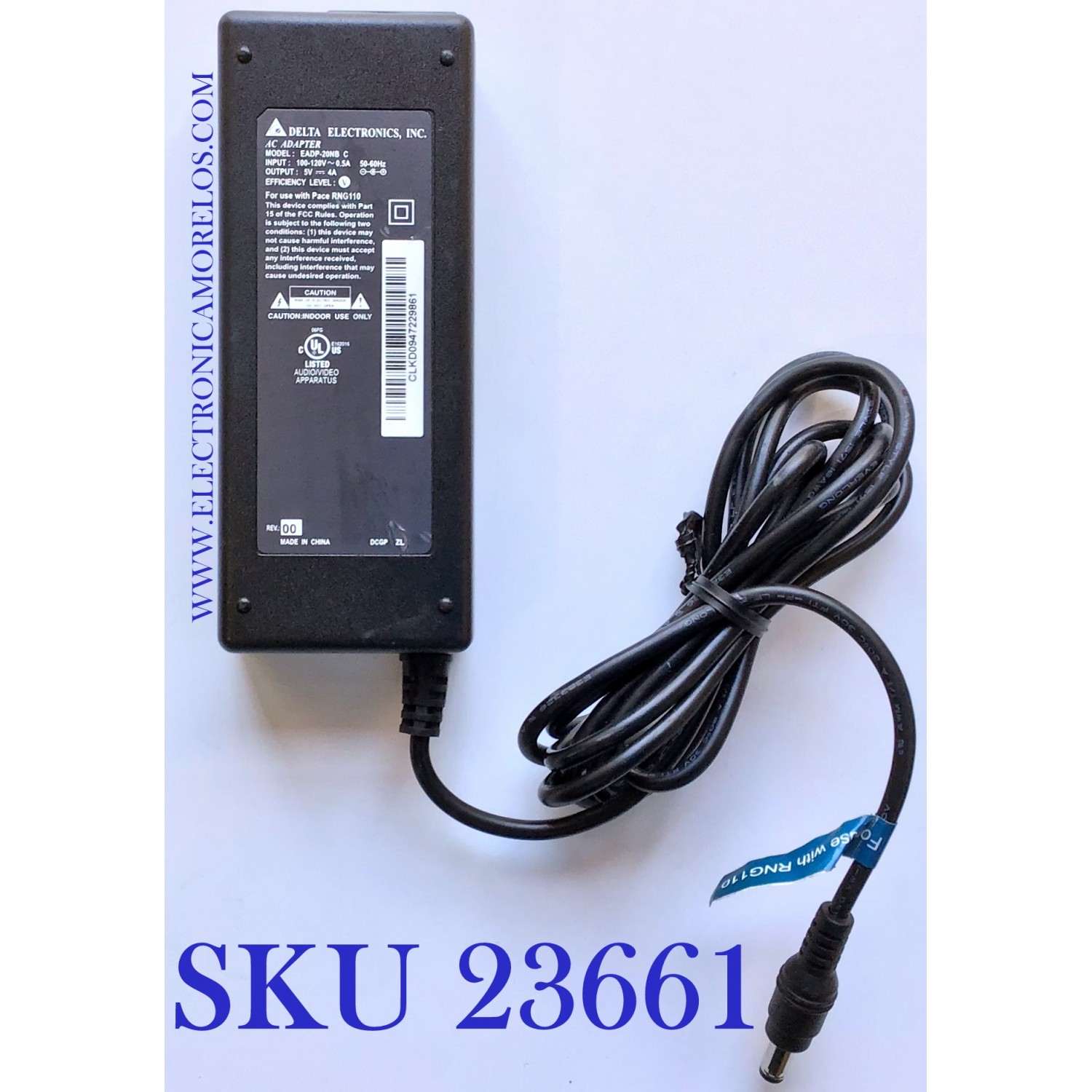 ADAPTADOR DELTA VCA / NUMERO DE PARTE EADP-20NB / MODELO EADP-20NB / ENTRADA VCA 100-120V～50-60Hz .5A / SALIDA VCD 5V-4A	